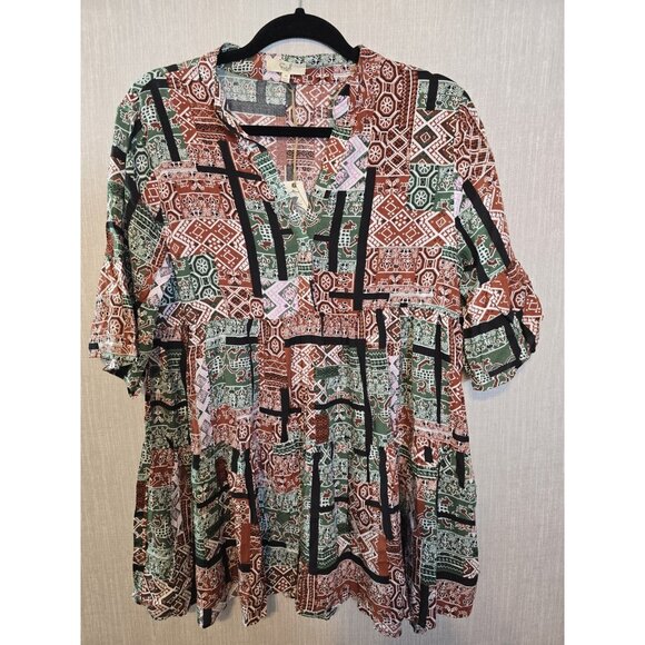 easel Tops - Easel tiered tunic top baby doll patchwork print pattern size M New